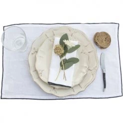 Febronie 2x Sets De Table En Lin Lavé 30x50 Blanc Et Noir