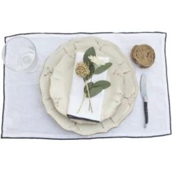 Febronie 2x Sets De Table En Lin Lavé 30x50 Blanc Et Noir -Tabliers et torchons Soldes 2x sets de table en lin lave 30x50 blanc et noir 3