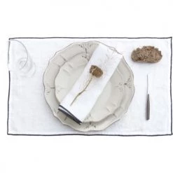 Febronie 4x Sets De Table En Lin Lavé 30x50 Blanc Neige Bordure Noir -Tabliers et torchons Soldes 4x sets de table en lin lave 30x50 blanc neige bordure noir 2