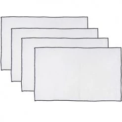 Febronie 4x Sets De Table En Lin Lavé 30x50 Blanc Neige Bordure Noir