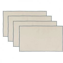 Febronie 4x Sets De Table En Lin Lavé 30x50 Latte Bordure Bleu Encre