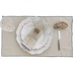 Febronie 4x Sets De Table En Lin Lavé 30x50 Latte Bordure Bleu Encre -Tabliers et torchons Soldes 4x sets de table en lin lave 30x50 latte bordure bleu encre 3