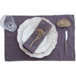 Febronie 4x Sets De Table En Lin Lavé 30x50 Violine Bordure Rose Poudré -Tabliers et torchons Soldes 4x sets de table en lin lave 30x50 violine bordure rose poudre 2