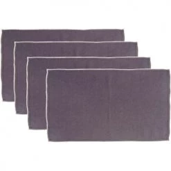 Febronie 4x Sets De Table En Lin Lavé 30x50 Violine Bordure Rose Poudré