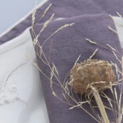 Febronie 4x Sets De Table En Lin Lavé 30x50 Violine Bordure Rose Poudré -Tabliers et torchons Soldes 4x sets de table en lin lave 30x50 violine bordure rose poudre 4