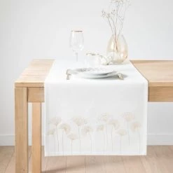 Maisons Du Monde Chemins De Table Chemin De Table En Coton Blanc Motifs Palmiers Dorés 48x150