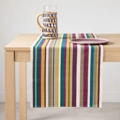 Maisons Du Monde Chemins De Table Chemin De Table En Coton épais Tissé Kaki, Aubergine Et écru 45x150
