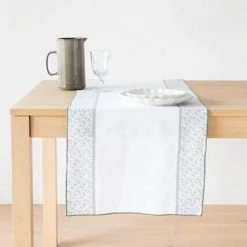 Maisons Du Monde Chemins De Table Chemin De Table En Coton Imprimé Feuillage Vert 45x150 - Lot De 2