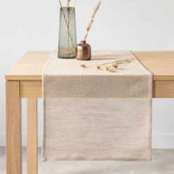 Maisons Du Monde Chemins De Table Chemin De Table En Jute Et Coton Tissés Beiges, Blancs Et Argentés 45x150