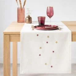 Maisons Du Monde Chemin De Table Noël Chemin De Table Motifs étoiles écru, Rouge, Doré Et Beige 48x150