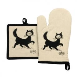 Winkler Tabliers Et Torchons Gant De Cuisine + Manique Chat Balade En Coton Beige 18 X 28