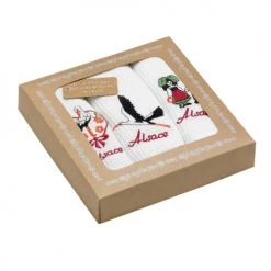 Winkler Tabliers Et Torchons Lot De 3 Torchons Nid D'abeilles Alsace Brodés Blanc 40 X 60