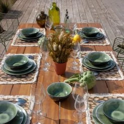 Now’s Home Lot De 4 Sets De Table En Coton Vert Kaki Avec Franges -Tabliers et torchons Soldes lot de 4 sets de table en coton vert kaki avec franges 2
