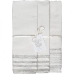 Febronie Tabliers Et Torchons Set 3 Torchons - 60 X 40 Cm - Écru Et Argent