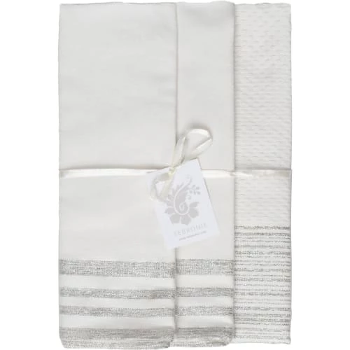 Febronie Tabliers Et Torchons Set 3 Torchons - 60 X 40 Cm - Écru Et Argent 1 Febronie Tabliers Et Torchons Set 3 Torchons - 60 X 40 Cm - Écru Et Argent