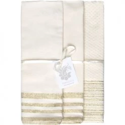 Febronie Tabliers Et Torchons Set 3 Torchons - 60 X 40 Cm - Écru Et Doré