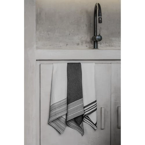 Febronie Tabliers Et Torchons Set 3 Torchons - 60 X 40 Cm - Noir Et Écru 2 Febronie Tabliers Et Torchons Set 3 Torchons - 60 X 40 Cm - Noir Et Écru – Image 2