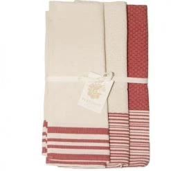 Febronie Tabliers Et Torchons Set De 3 Torchons En Coton 60x40 Rouge Et écru