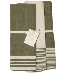 Febronie Tabliers Et Torchons Set De 3 Torchons En Coton 60x40 Vert Kaki Et écru