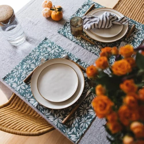 Gabrielle Paris Sets De Table Set De Table En Coton Imprimé Feuille Bleue 35x50 3 Gabrielle Paris Sets De Table Set De Table En Coton Imprimé Feuille Bleue 35x50 – Image 3