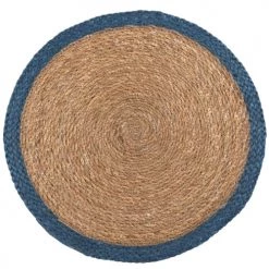 Maisons Du Monde Sets De Table Set De Table Rond En Jute Et Fibre Végétale Bordure Bleue - Lot De 4