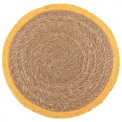 Maisons Du Monde Sets De Table Set De Table Rond En Jute Et Fibre Végétale Bordure Jaune - Lot De 4