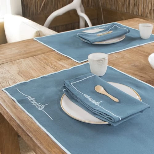 Febronie Sets De Table Set De Table (set De 4) En Coton 50x35 Bleu Paon 2 Febronie Sets De Table Set De Table (set De 4) En Coton 50x35 Bleu Paon – Image 2