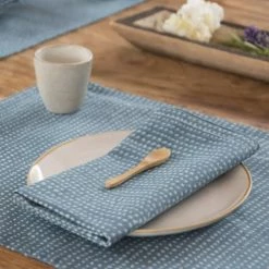 Febronie Sets De Table Set De Table (set De 4) En Coton 50x35 Bleu Paon -Tabliers et torchons Soldes set de table set de 4 en coton 50x35 bleu paon 8
