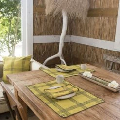 Febronie Sets De Table Set De Table (set De 4) En Coton 50x35 Jaune Et Kaki -Tabliers et torchons Soldes set de table set de 4 en coton 50x35 jaune et kaki 3