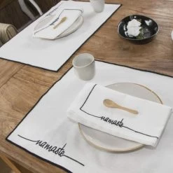 Febronie Sets De Table Set De Table (set De 4) En Coton 50x35 Noir -Tabliers et torchons Soldes set de table set de 4 en coton 50x35 noir 13