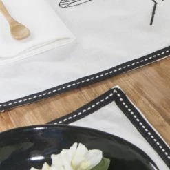 Febronie Sets De Table Set De Table (set De 4) En Coton 50x35 Noir -Tabliers et torchons Soldes set de table set de 4 en coton 50x35 noir 23