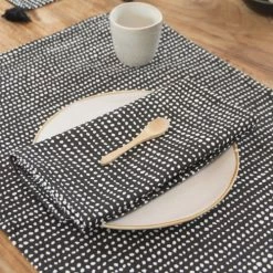 Febronie Sets De Table Set De Table (set De 4) En Coton 50x35 Noir -Tabliers et torchons Soldes set de table set de 4 en coton 50x35 noir 6