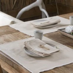 Febronie Sets De Table Set De Table (set De 4) En Coton 50x35 Sable -Tabliers et torchons Soldes set de table set de 4 en coton 50x35 sable 3