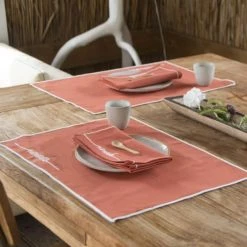 Febronie Sets De Table Set De Table (set De 4) En Coton 50x35 Terracotta -Tabliers et torchons Soldes set de table set de 4 en coton 50x35 terracotta 25