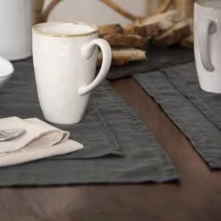 Febronie Sets De Table En Lin (x4) 30x50 Ardoise -Tabliers et torchons Soldes sets de table en lin x4 30x50 ardoise 4