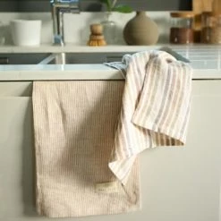 Gabrielle Paris Tabliers Et Torchons Torchon En Lin Lavé Fines Rayures Rose/crème 45x70 -Tabliers et torchons Soldes torchon en lin lave fines rayures rose creme 45x70 5