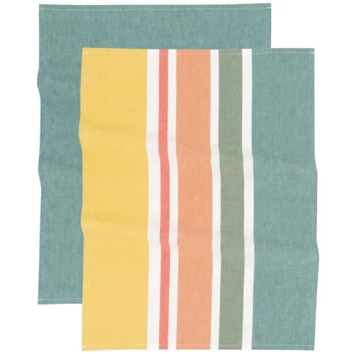 Maisons Du Monde Tabliers Et Torchons Torchons En Coton Bleu Canard, Jaune Et Corail (x2) 50x70 2 Maisons Du Monde Tabliers Et Torchons Torchons En Coton Bleu Canard, Jaune Et Corail (x2) 50x70 – Image 2
