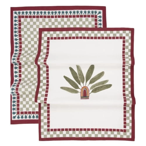 Maisons Du Monde Tabliers Et Torchons Torchons En Coton, Imprimé Carreaux Et Feuilles 50x70 (x2) 2 Maisons Du Monde Tabliers Et Torchons Torchons En Coton, Imprimé Carreaux Et Feuilles 50x70 (x2) – Image 2